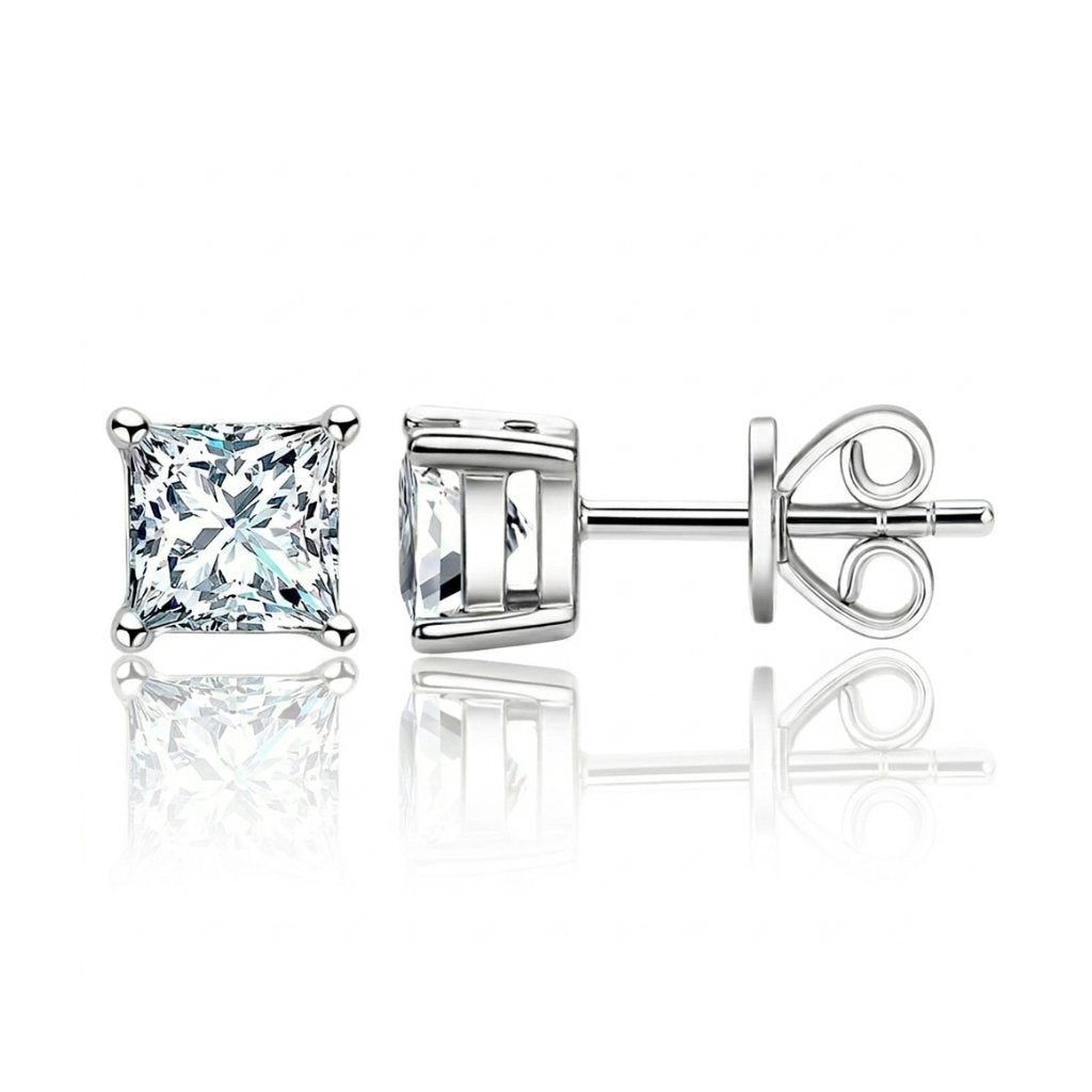 1.0 Carats VVS1 Moissanite 925 Sterling Silver Princess Cut Earring Studs in White Gold Earrings