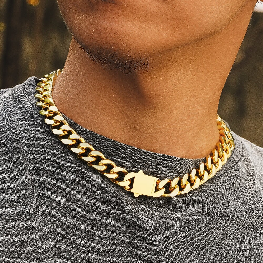 12mm Curb Cuban Link Chain in 18K Gold