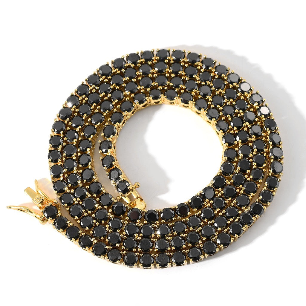 Black Moissanite Tennis Chain Necklace in 14K Gold - All Sizes
