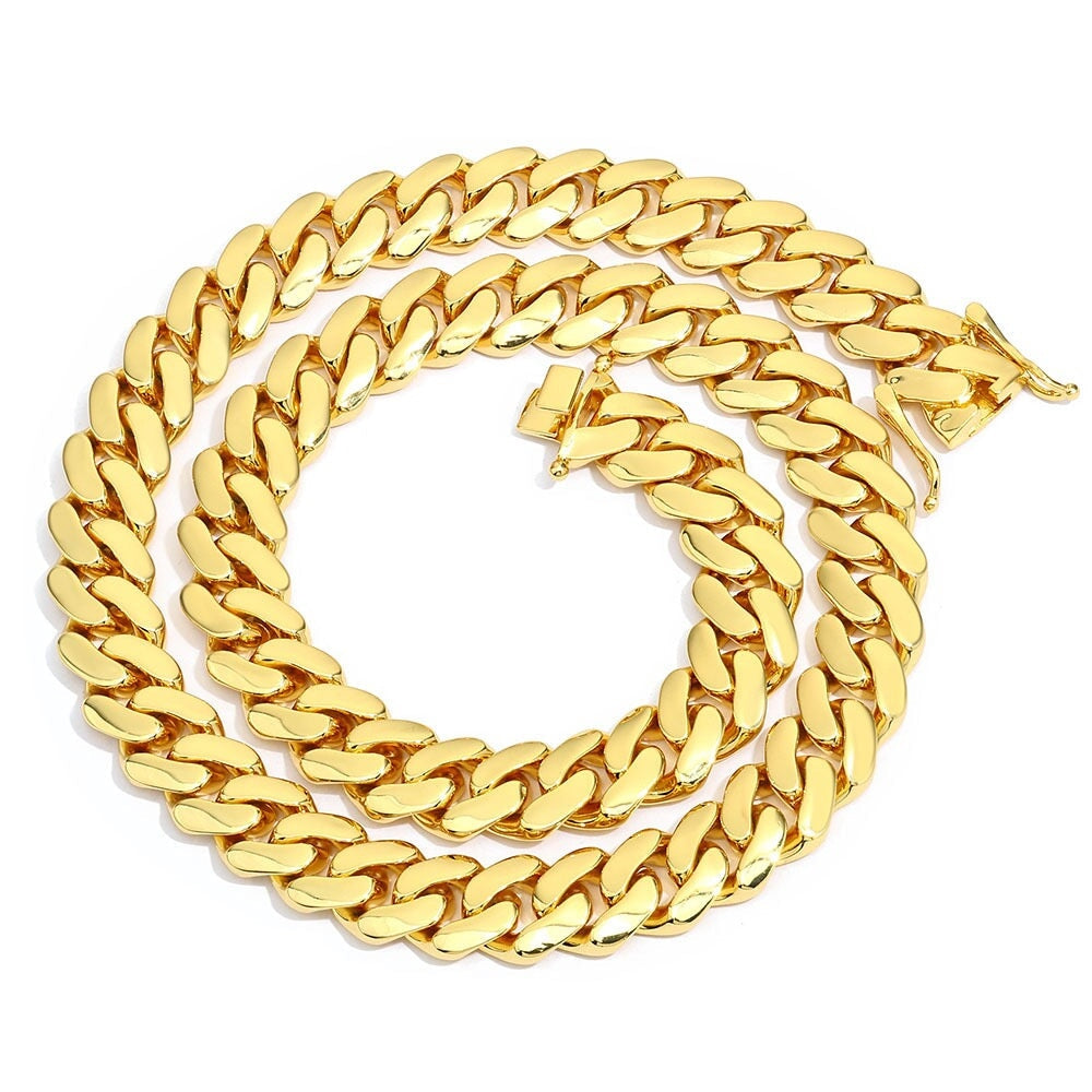 20mm Monaco Cuban Link Chain in 18K Gold Plating Necklaces
