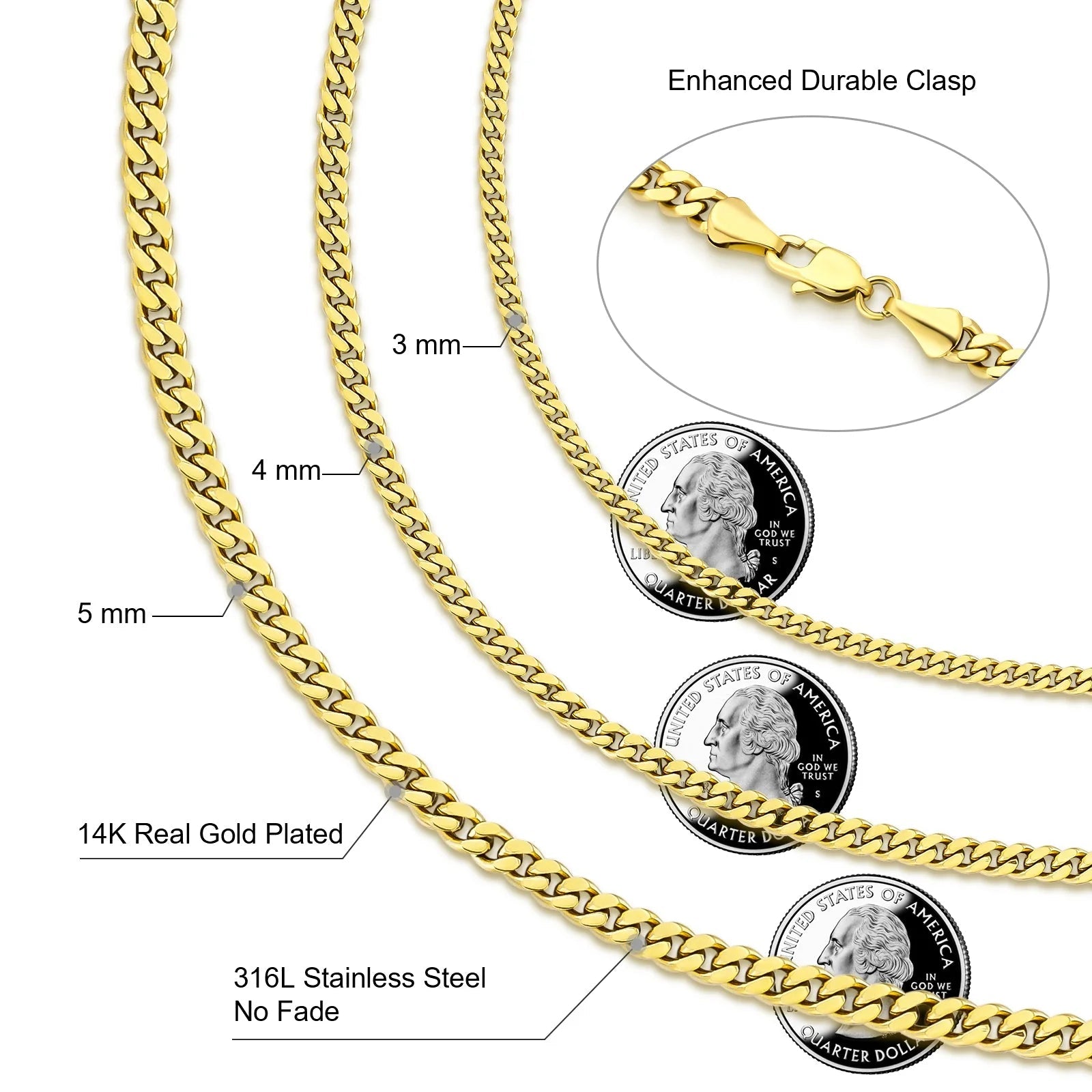 4mm Miami Cuban Link Chain in 14K Gold Necklaces 