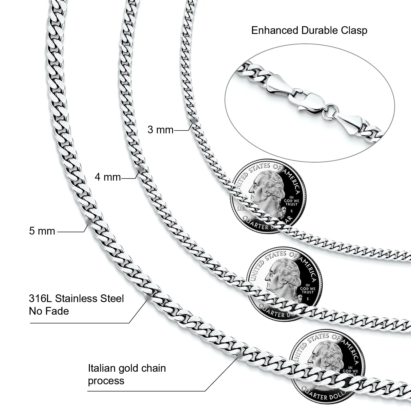 5mm Miami Cuban Link Chain in White Gold Necklaces