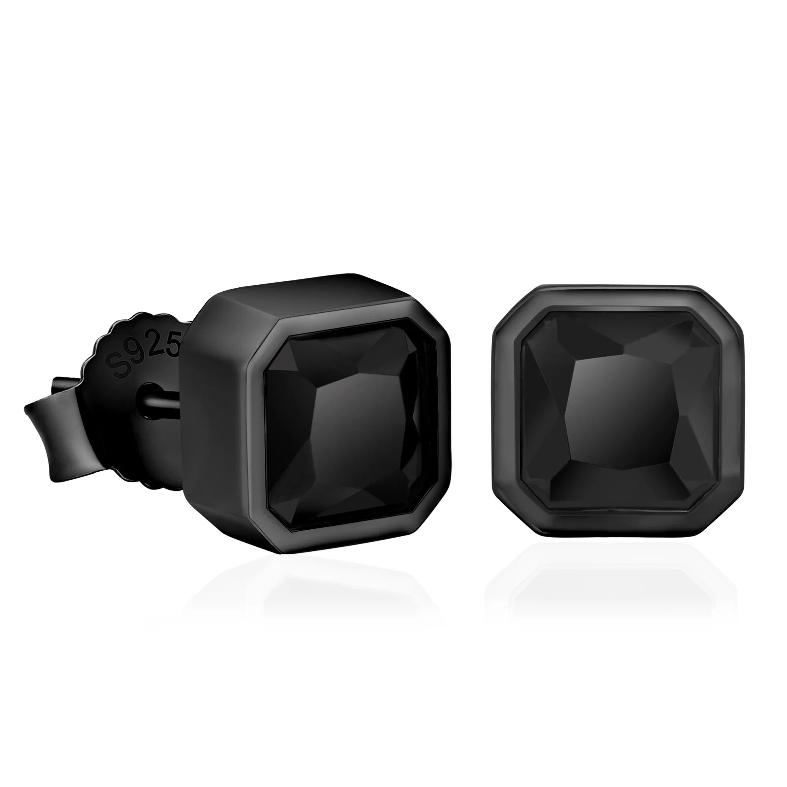 925 Sterling Silver Black Square Stud Earrings Earrings