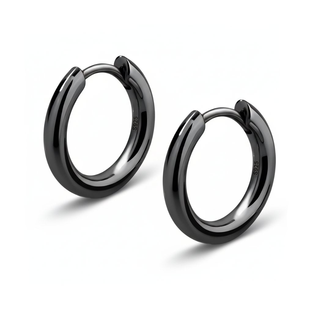 925 Sterling Silver Hoop Earrings in Black Gold Earrings