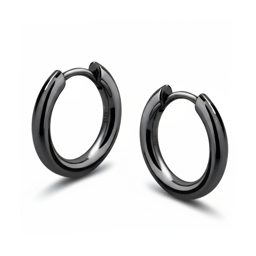925 Sterling Silver Hoop Earrings in Black Gold Earrings