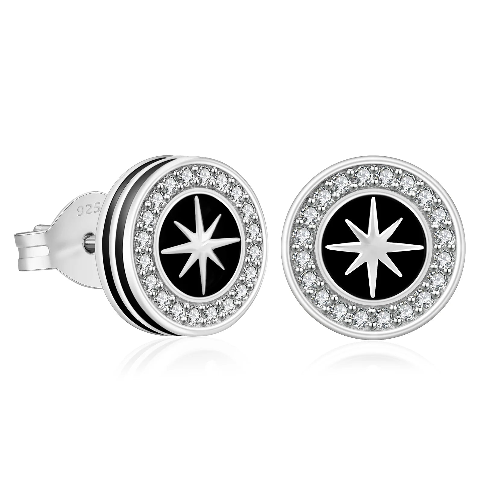 9mm Black Enamel Iced Diamond Stud Earrings - Sun Earrings