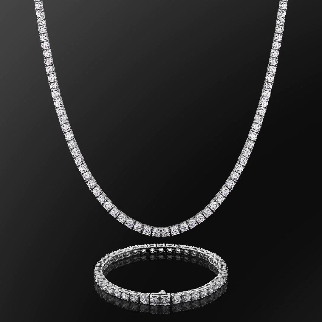 BEYOND PERFECTION® - S925 Moissanite Diamond Tennis Chain Set - White Gold 4mm