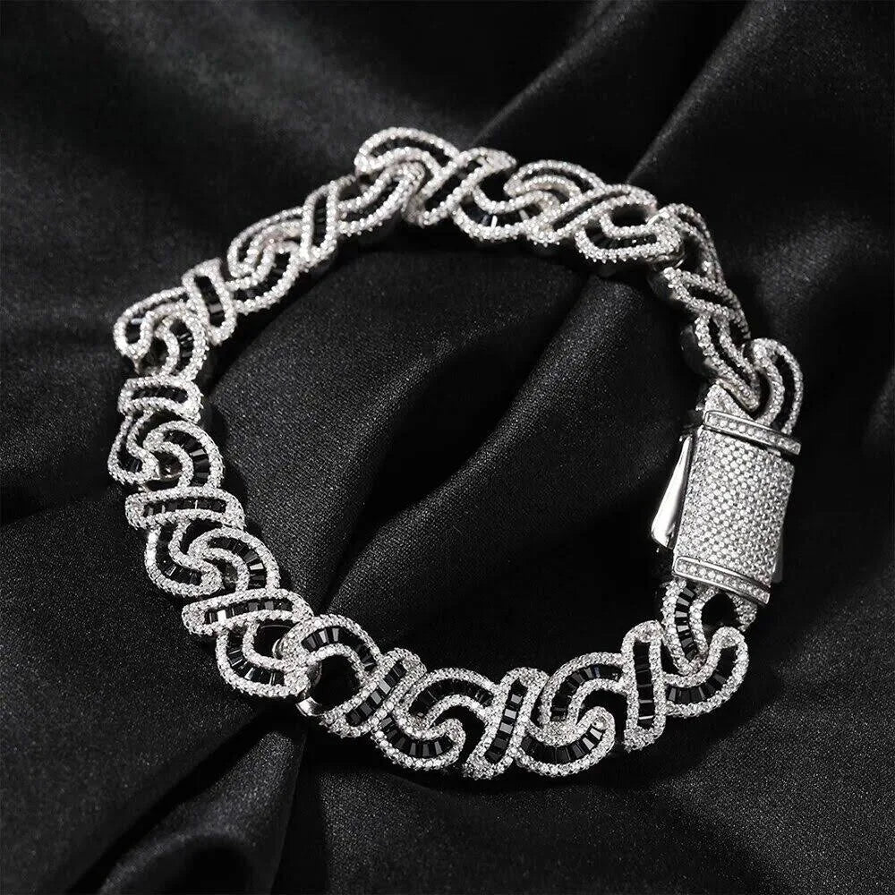 Black Baguette Cut Diamond Infinity Cuban Link Bracelet - 12mm Bracelets