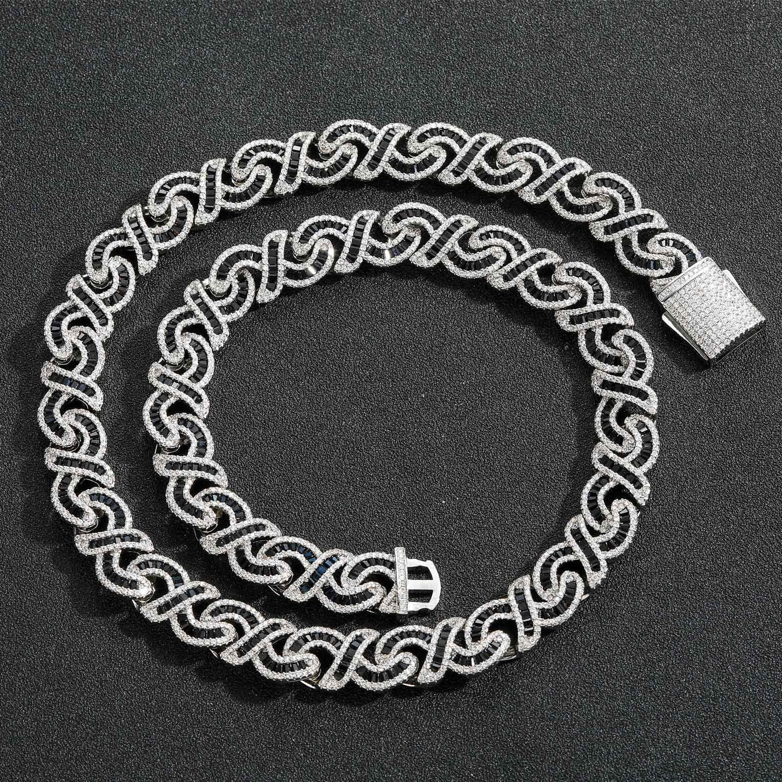 Black Baguette Cut Diamond Infinity Cuban Link Chain - 12mm Necklaces