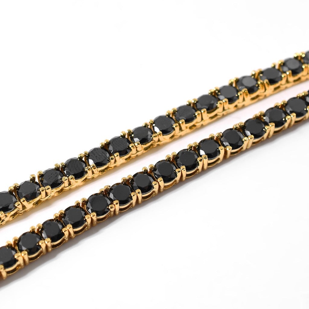 Black Moissanite Tennis Chain Bracelet in 14K Gold - 3mm Bracelets