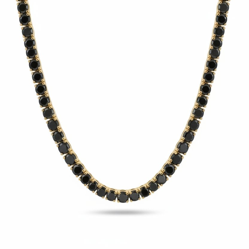 Black Moissanite Tennis Chain Necklace in 14K Gold - All Sizes Necklaces
