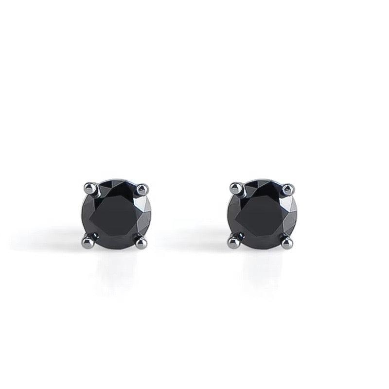 BLACK & PROUD™ - S925 Black Moissanite Earring Studs in White Gold - 2.0 Carat Earrings 4 Prong 6.5mm (2.0 Carat for Pair) White Gold