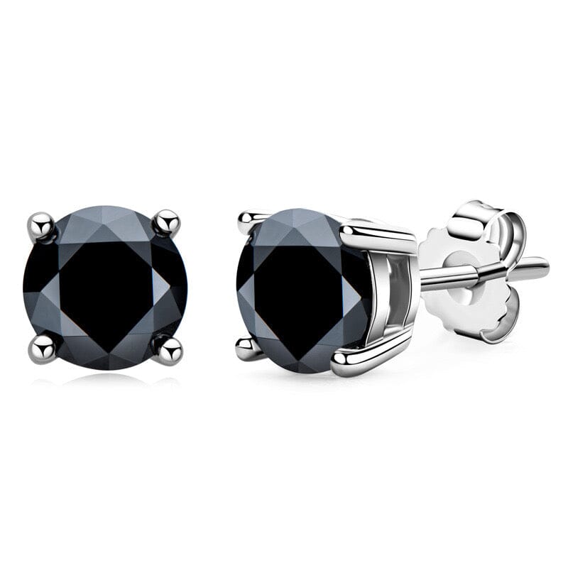 BLACK & PROUD™ - S925 Black Moissanite Earring Studs in White Gold - 2.0 Carat Earrings 4 Prong 6.5mm (2.0 Carat for Pair) White Gold