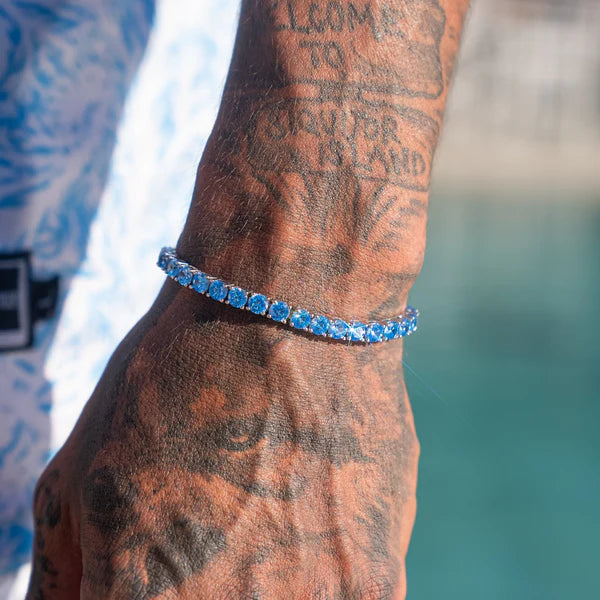Blue Moissanite Diamond 925 Sterling Silver Tennis Chain Bracelet Bracelets