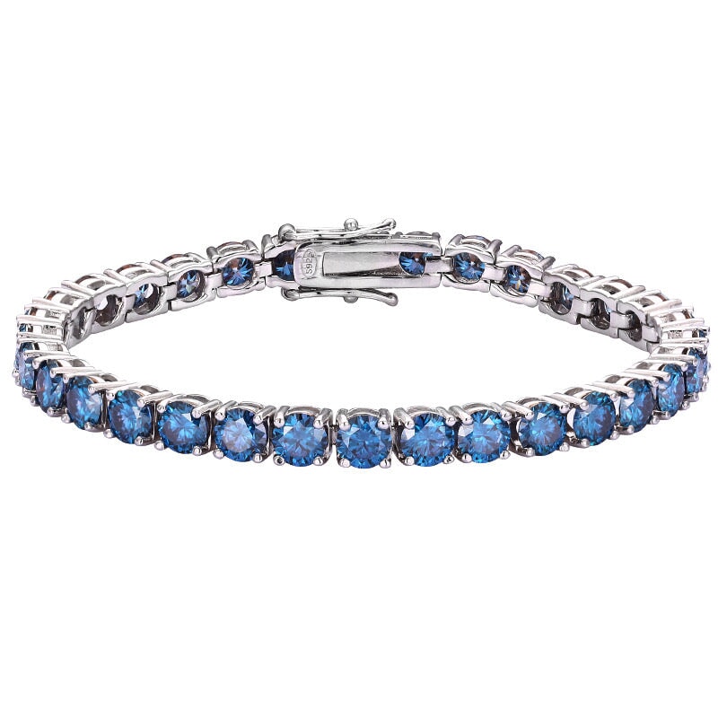 Blue Moissanite Diamond 925 Sterling Silver Tennis Chain Bracelet Bracelets