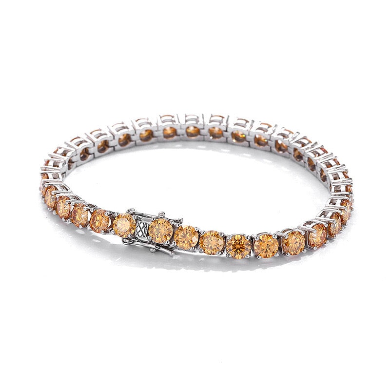 Champagne Color Beige Moissanite Silver Tennis Chain Bracelet Bracelets
