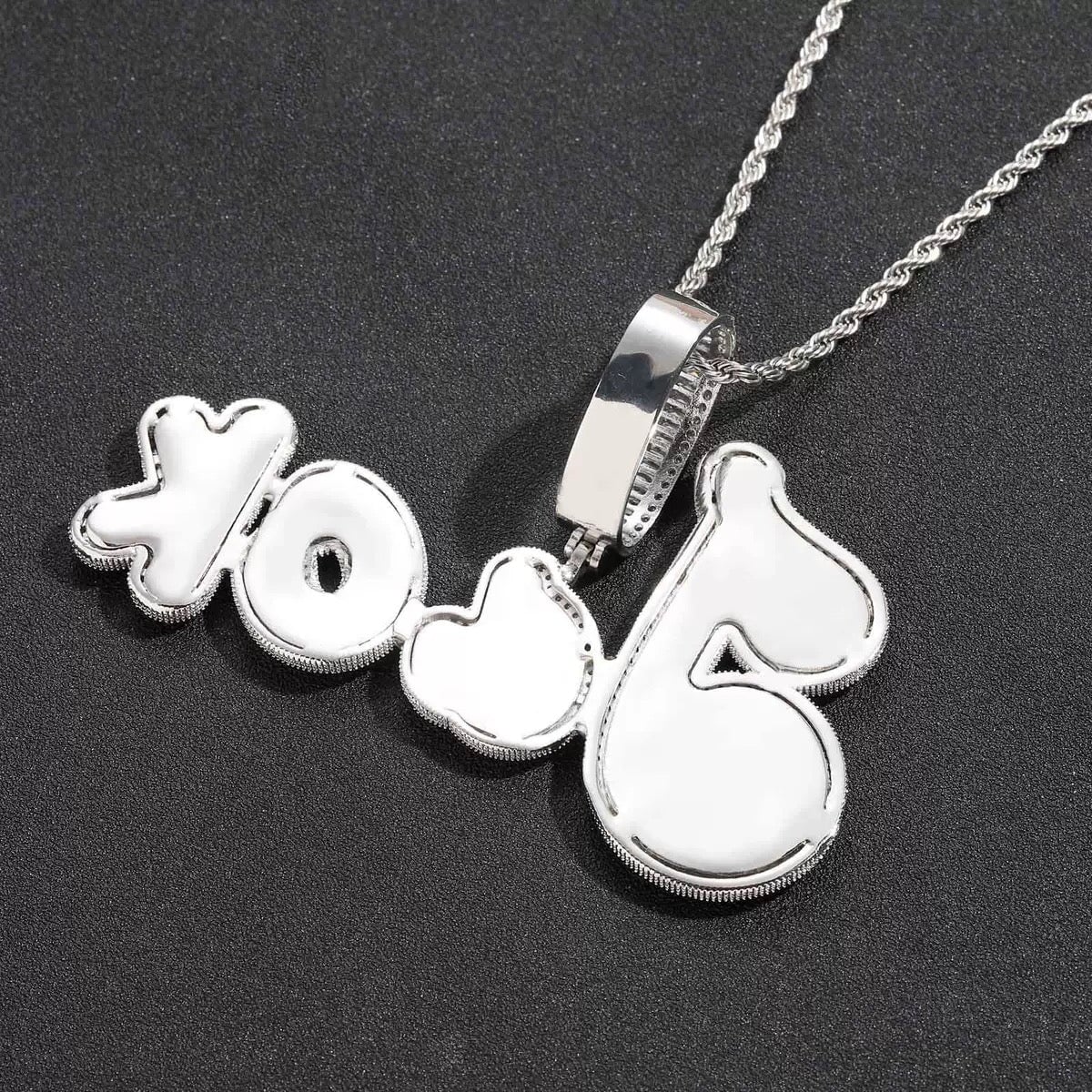 Custom Bling Name Baguette Letters Pendant Necklace Charms & Pendants