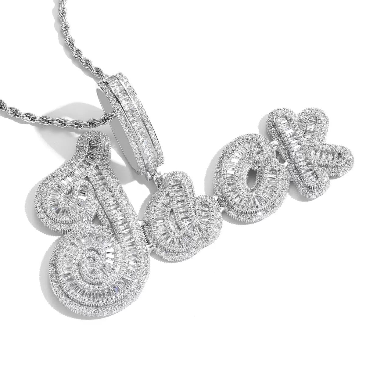 Custom Bling Name Baguette Letters Pendant Necklace Charms & Pendants