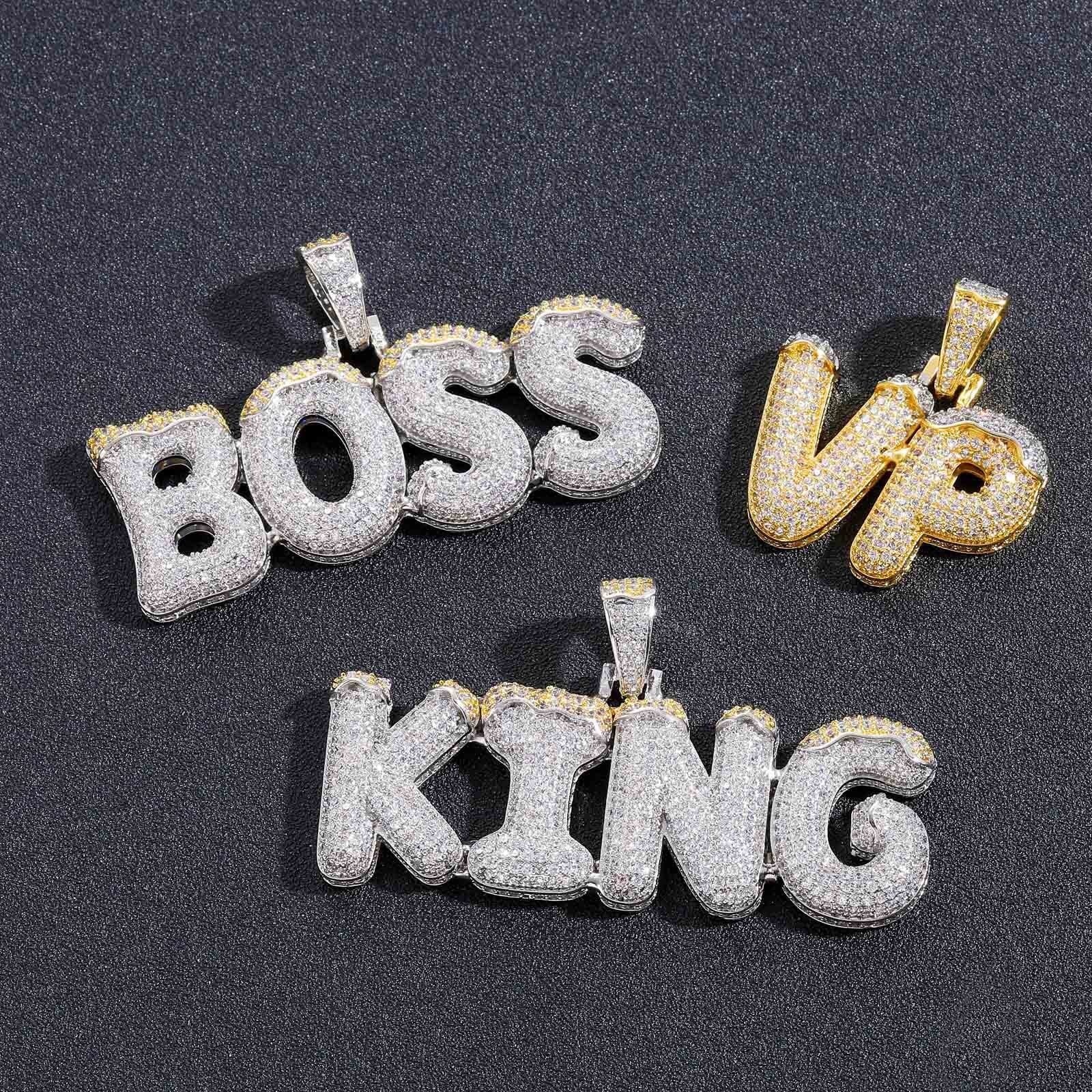 Custom Iced Bubble Letters With Snow Pendant Necklace