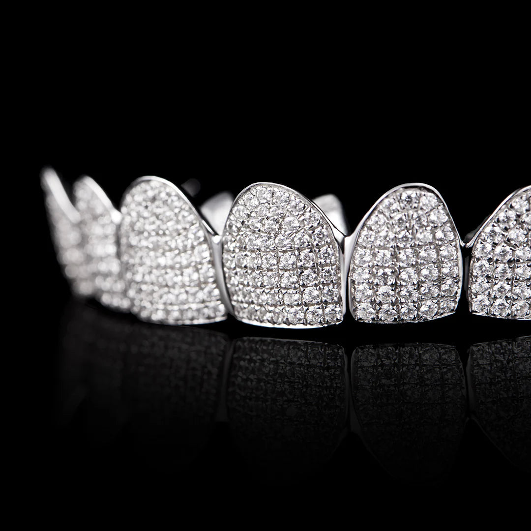 Custom Moissanite Diamond Iced Out Grillz in White Gold - Perm Cut