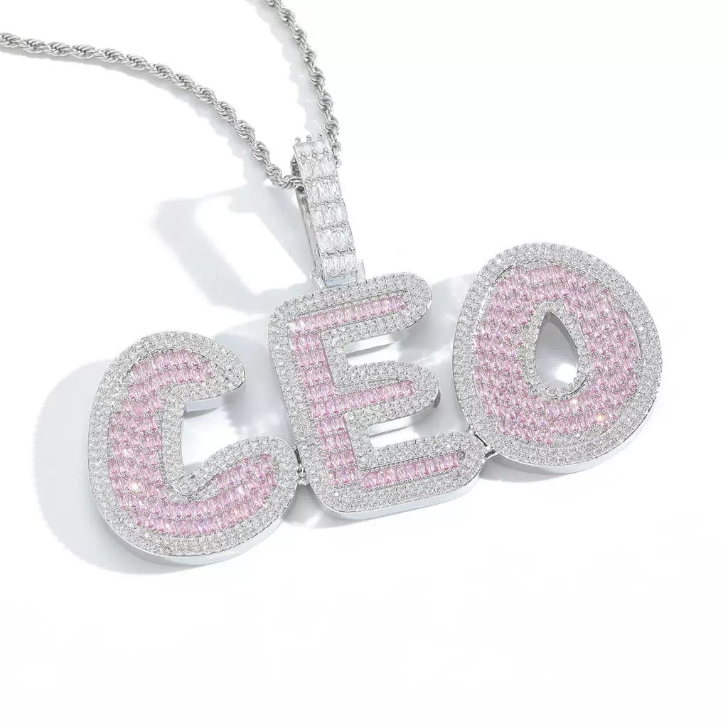 Custom Name Baguette Colorful Letters Pendant Necklace Charms & Pendants