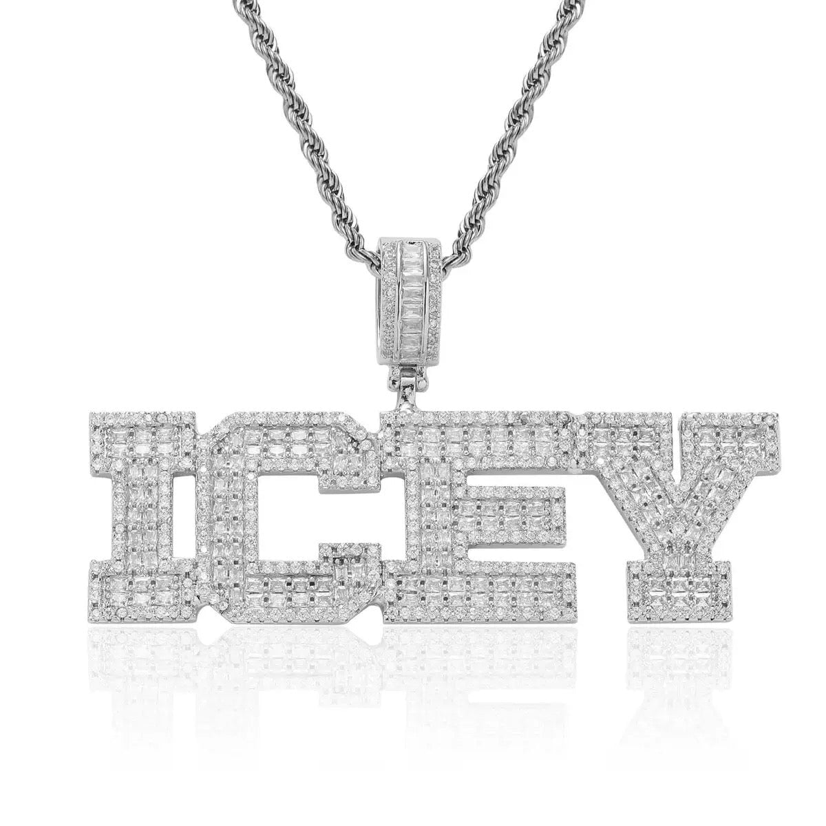 Custom Name Bling Baguette Letters Pendant Necklace Charms & Pendants