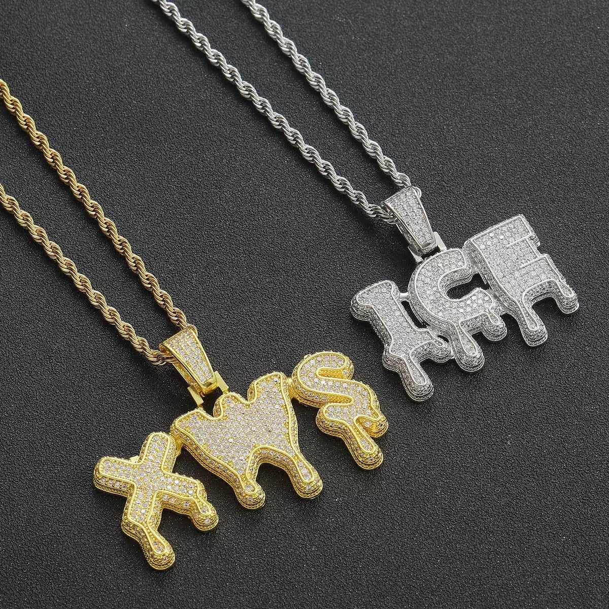 Custom Name Iced Drip Letters Pendant Necklace Charms & Pendants