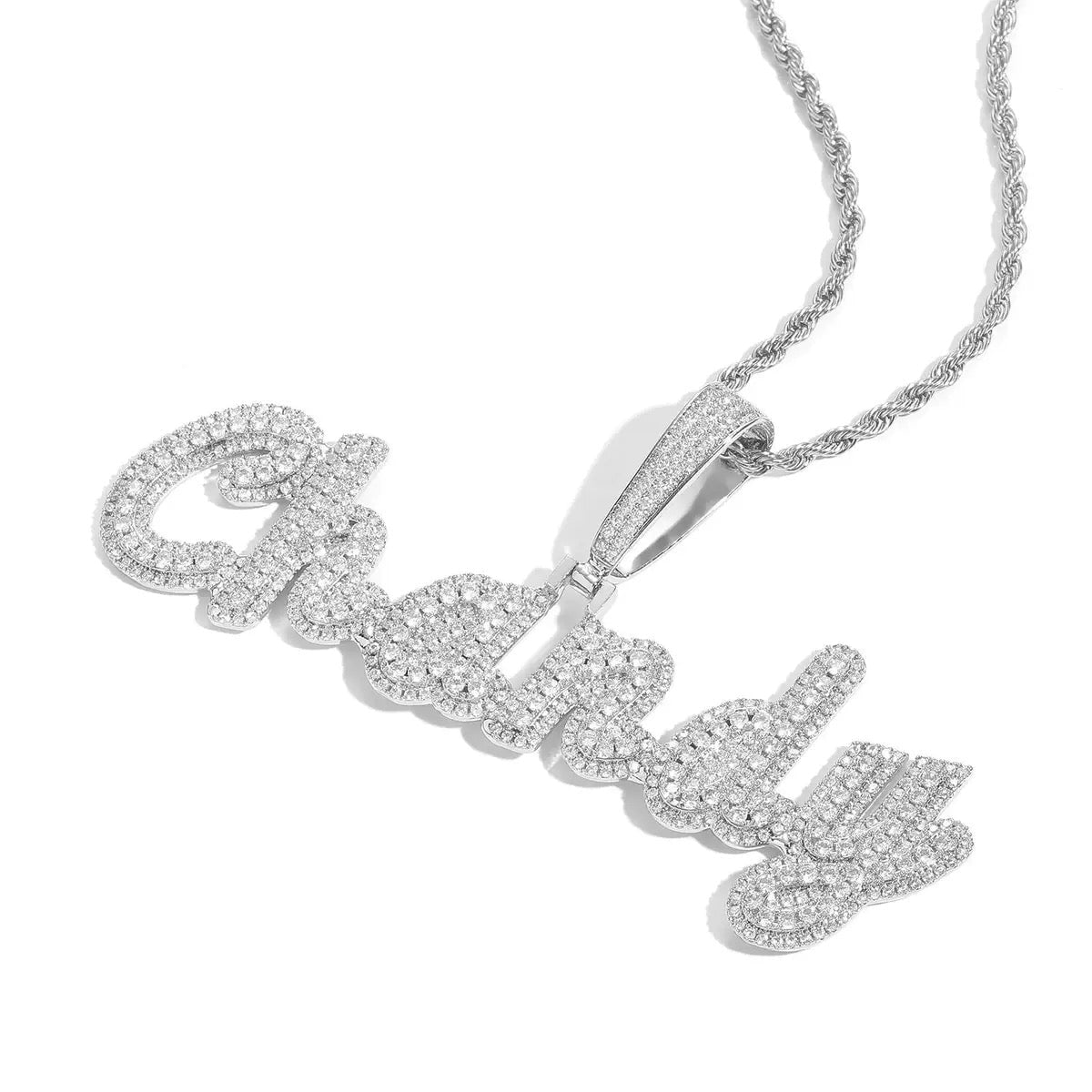 Custom Name Two Layers Iced Letters Pendant Necklace Charms & Pendants