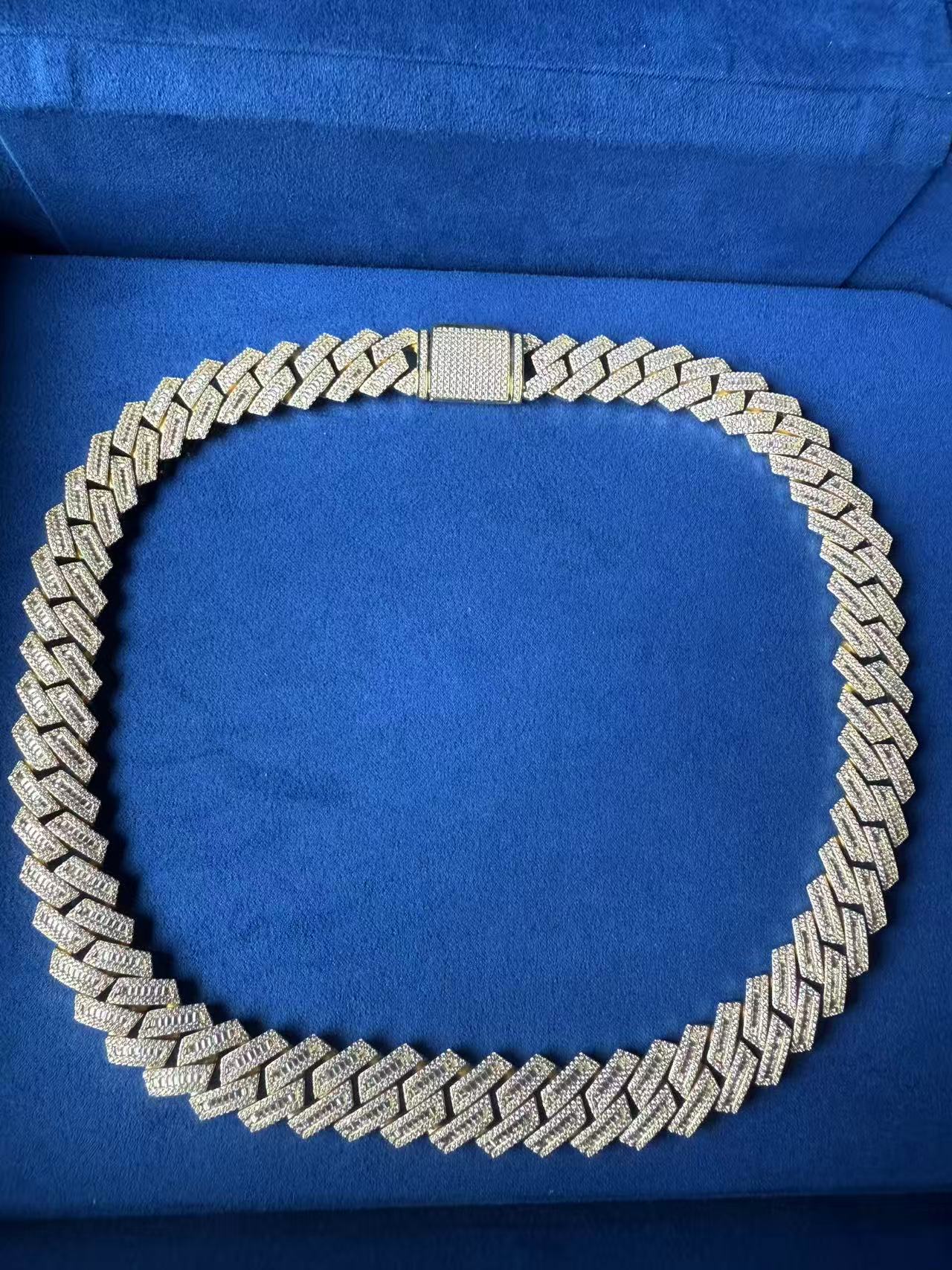 Final Sale - Moissanite Diamond Baguette Cuban Link Chain in 14K Gold - 16mm