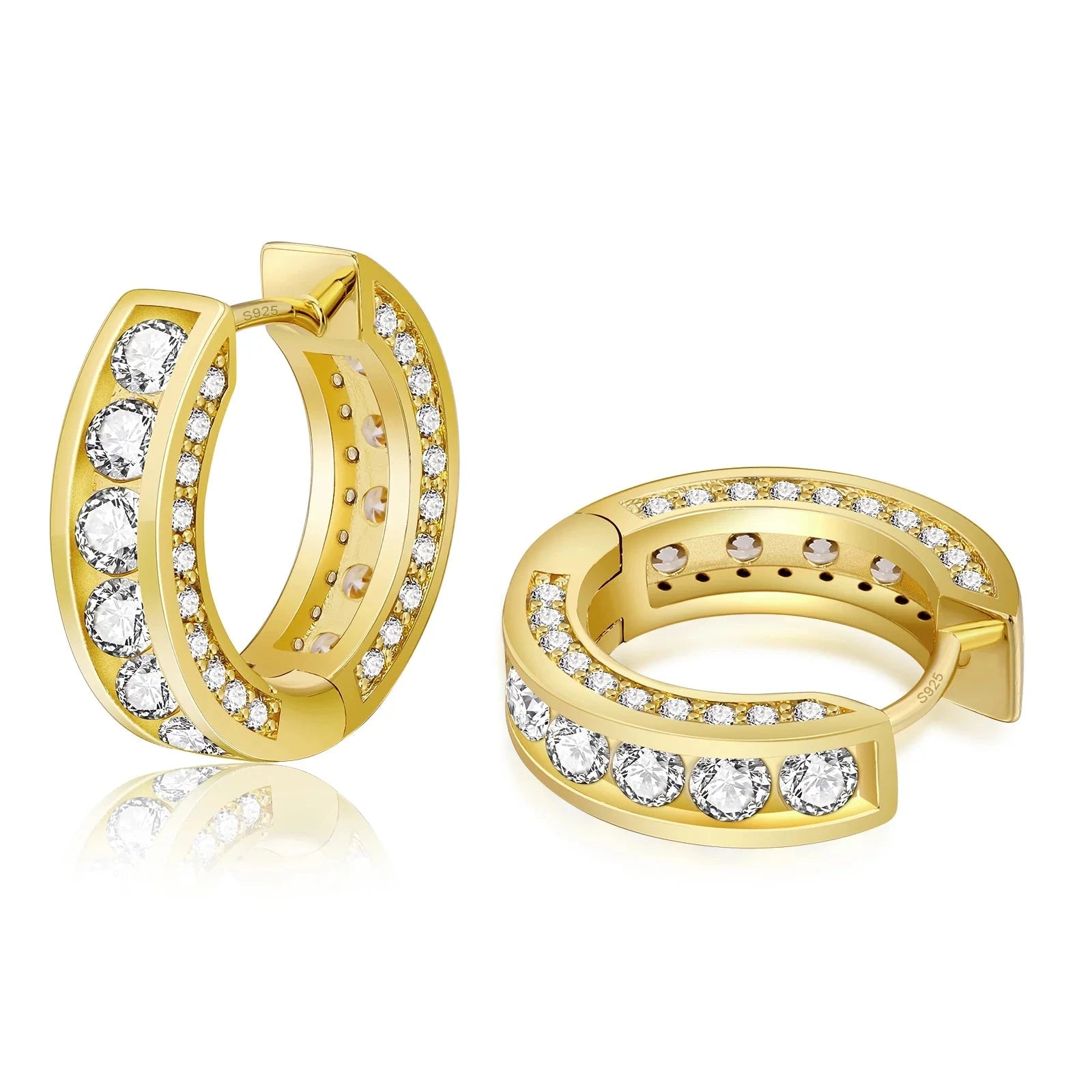 Iced Diamond Hoop Earrings in 14K Gold - 15mm Earrings