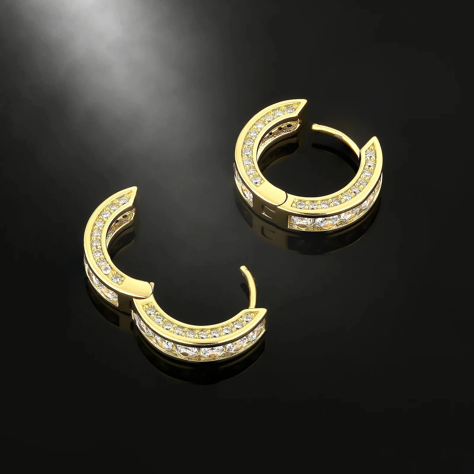 Iced Diamond Hoop Earrings in 14K Gold - 15mm Earrings