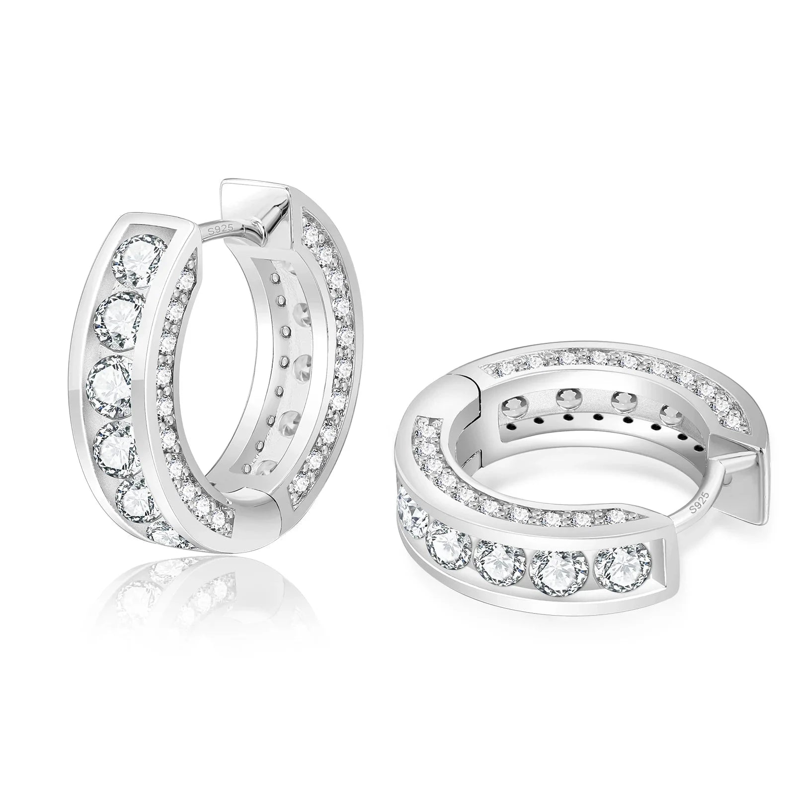 Iced Diamond Hoop Earrings in White Gold - 15mm Earrings