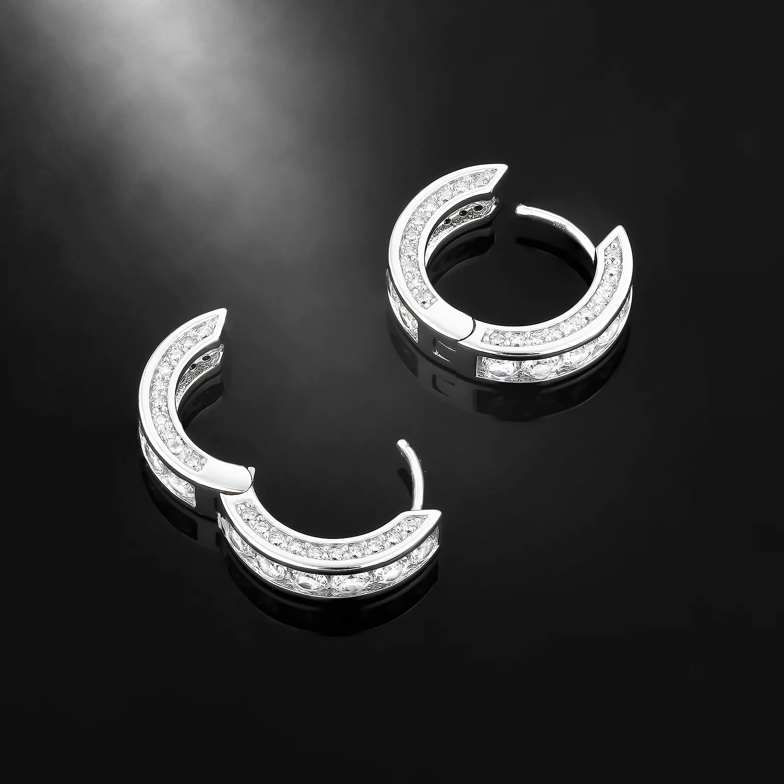 Iced Diamond Hoop Earrings in White Gold - 15mm Earrings