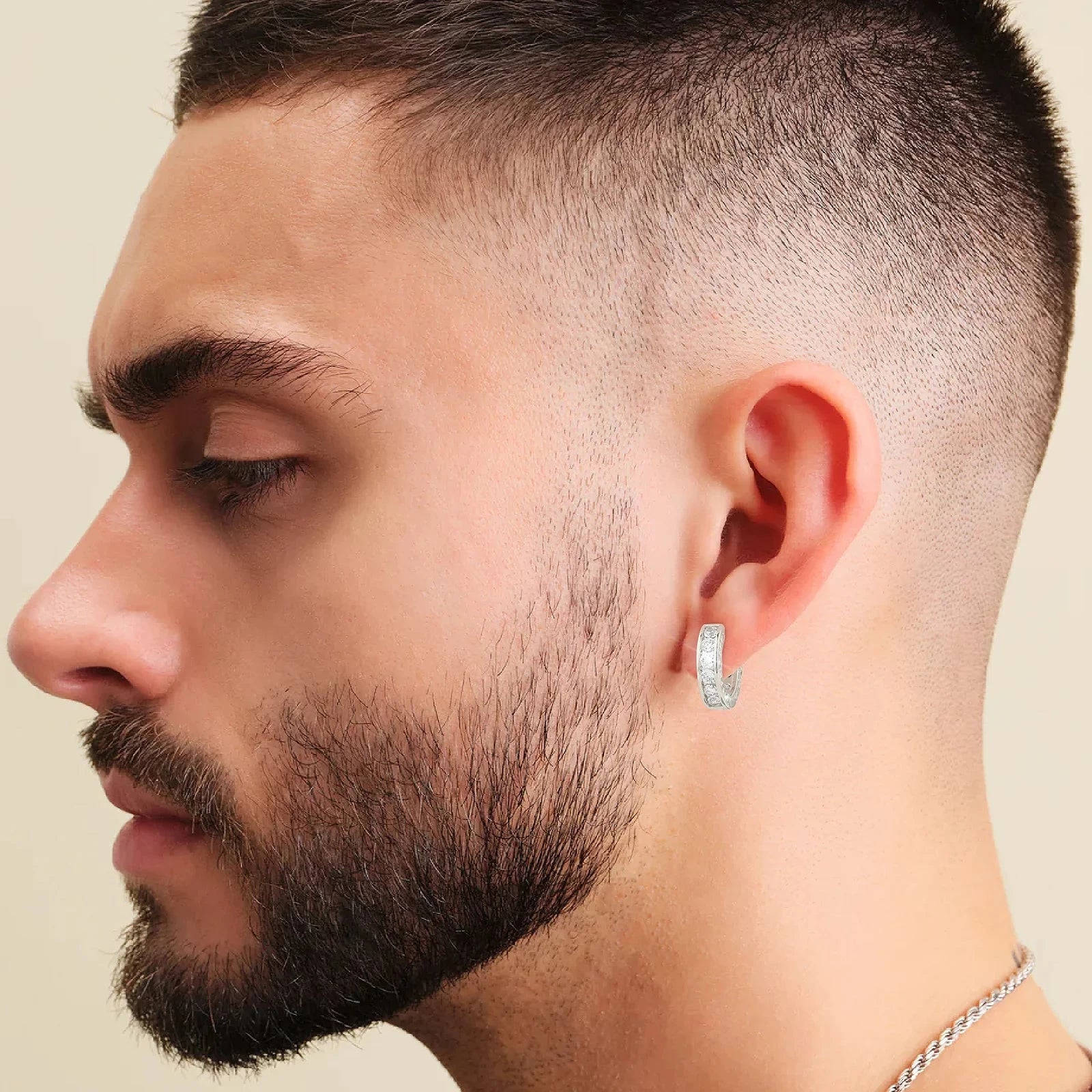 Iced Diamond Hoop Earrings in White Gold - 15mm Earrings