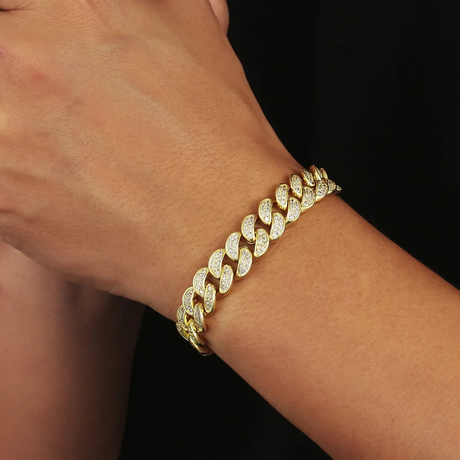 Iced Out Diamond Cuban Link Bracelet in 14K Gold - 12mm