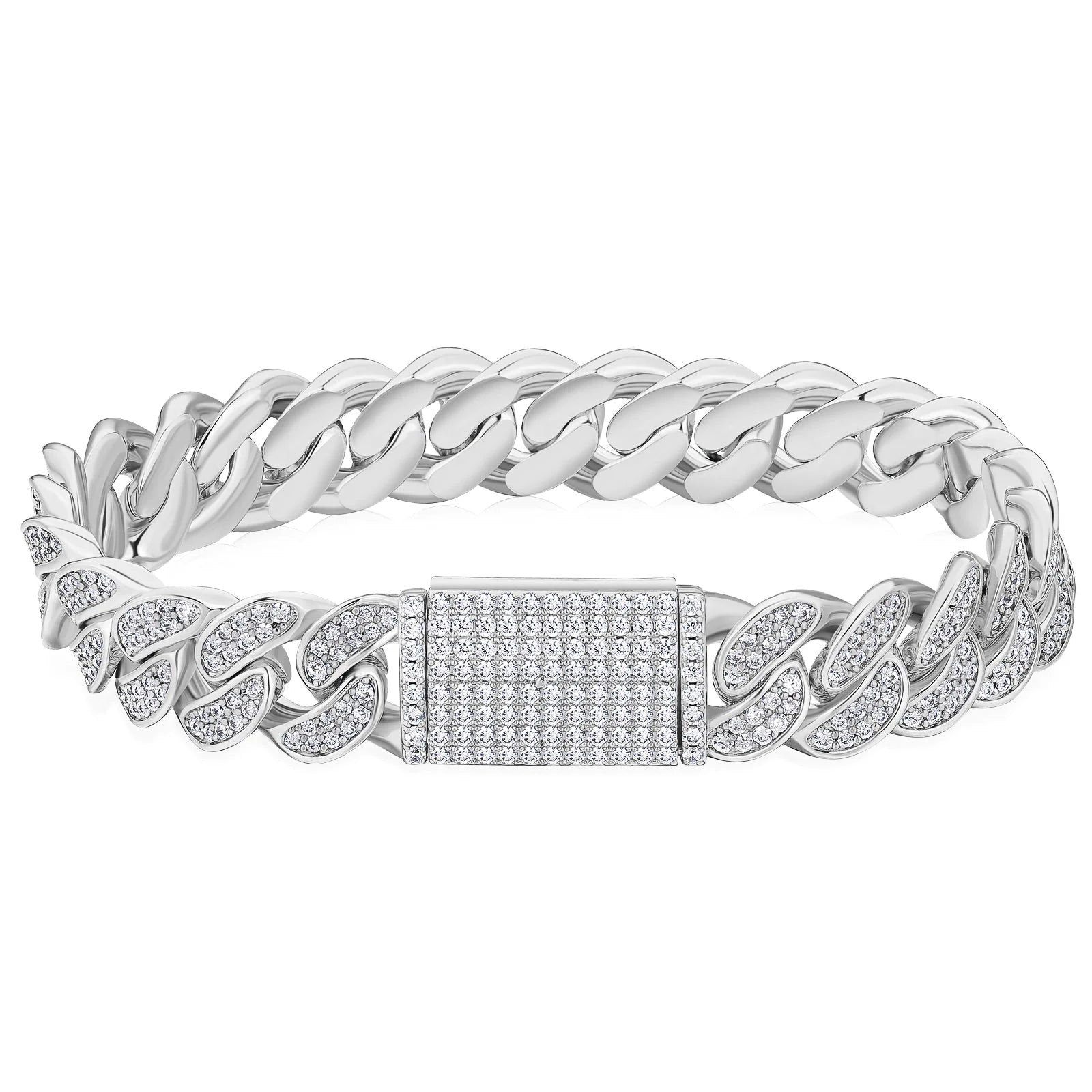 Iced Out Diamond Cuban Link Bracelet in White Gold - 12mm 