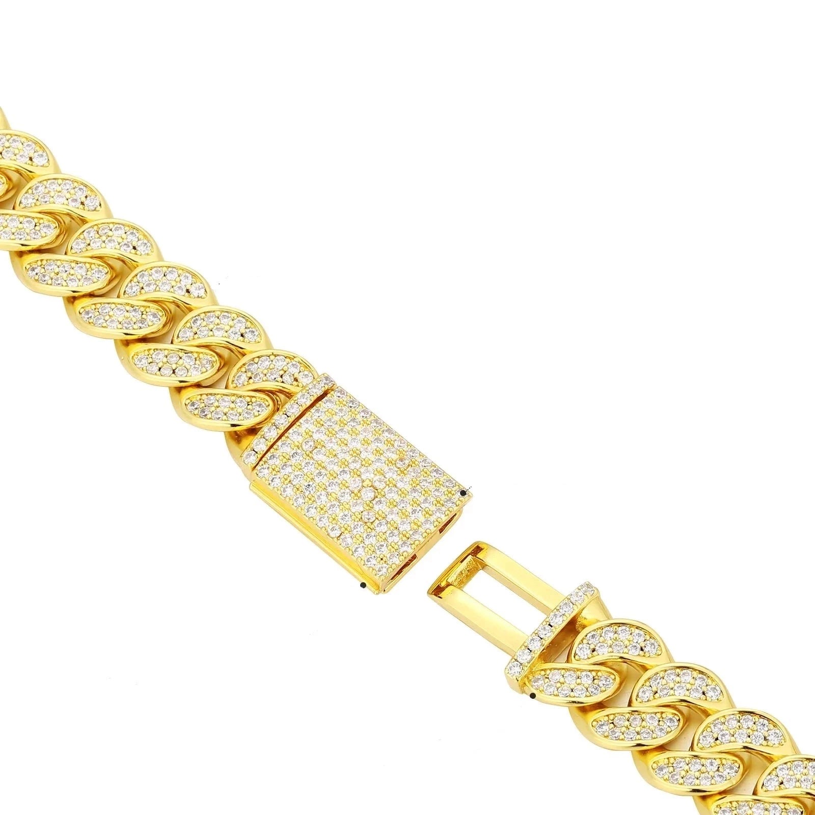 Iced Out Diamond Cuban Link Chain in 14K Gold - 12mm Necklaces