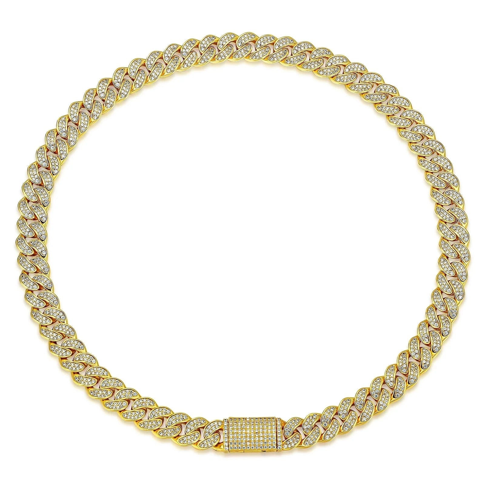 Iced Out Diamond Cuban Link Chain in 14K Gold - 12mm Necklaces