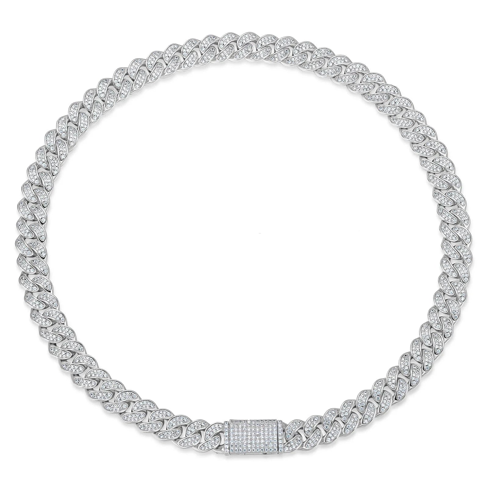 Iced Out Diamond Cuban Link Chain in White Gold - 12mm Necklaces