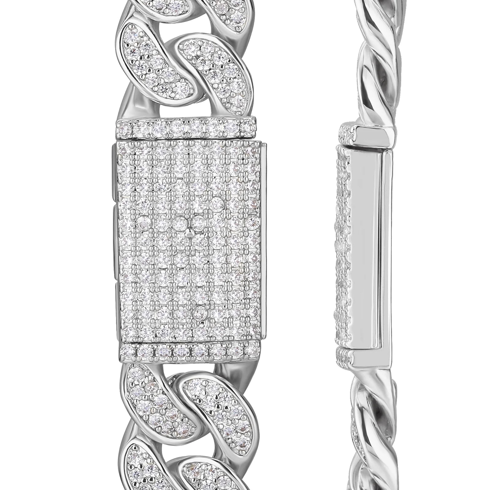 Iced Out Diamond Cuban Link Chain in White Gold - 12mm Necklaces