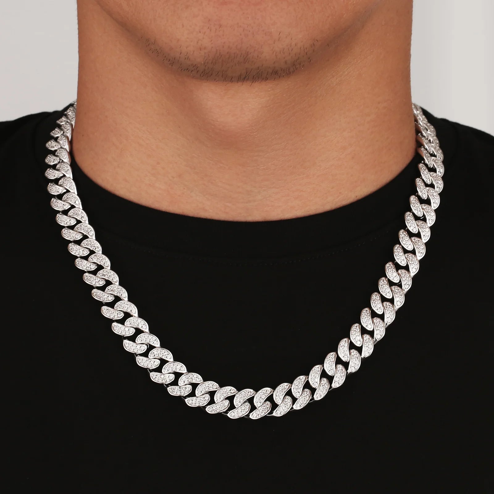 Iced Out Diamond Cuban Link Chain in White Gold - 12mm Necklaces