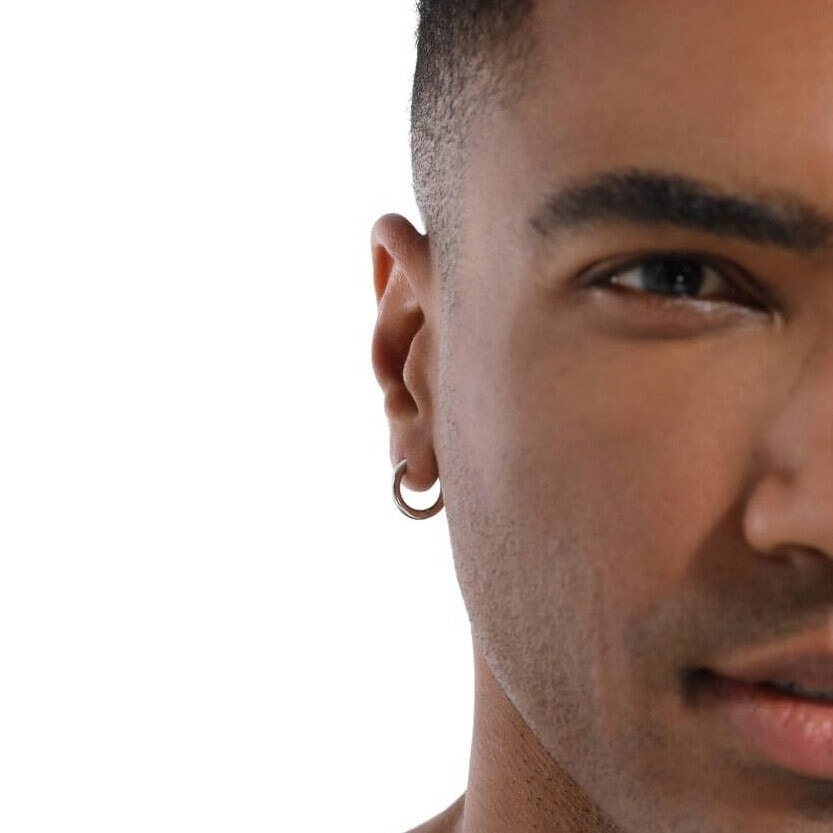 Men's Silver Hoop Earrings in White Gold - 15mm Earrings Single White Gold S925