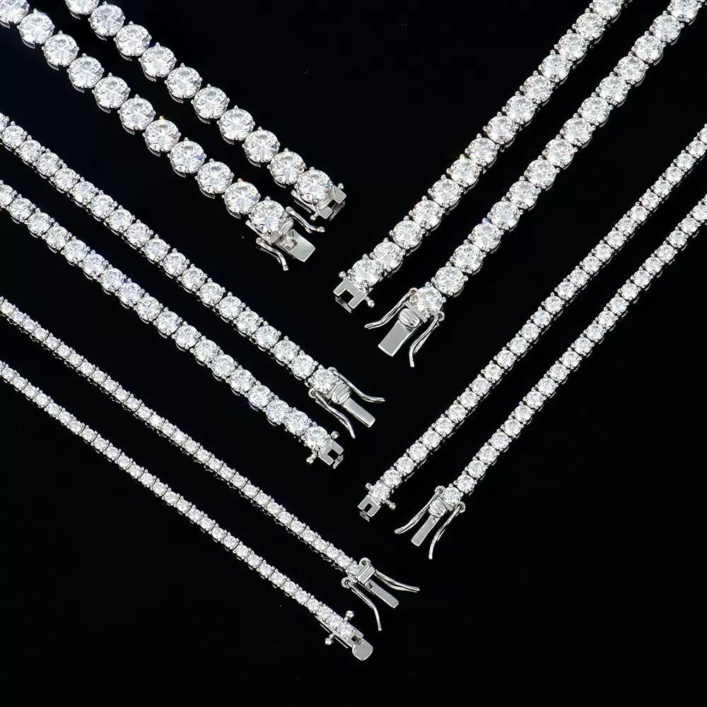 Moissanite Diamond 925 Sterling Silver Tennis Chain in White Gold - All Sizes Necklaces