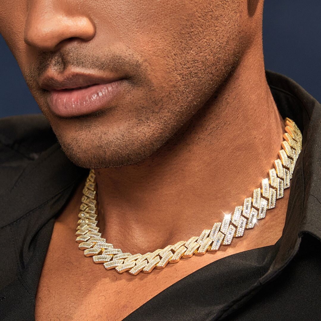 Moissanite Diamond Baguette Cuban Link Chain in 14K Gold - 16mm