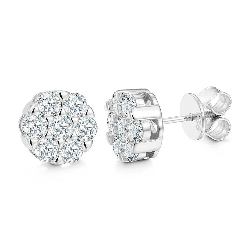 Moissanite Diamond Cluster Flower Stud Earrings in 925 Sterling Silver Earrings