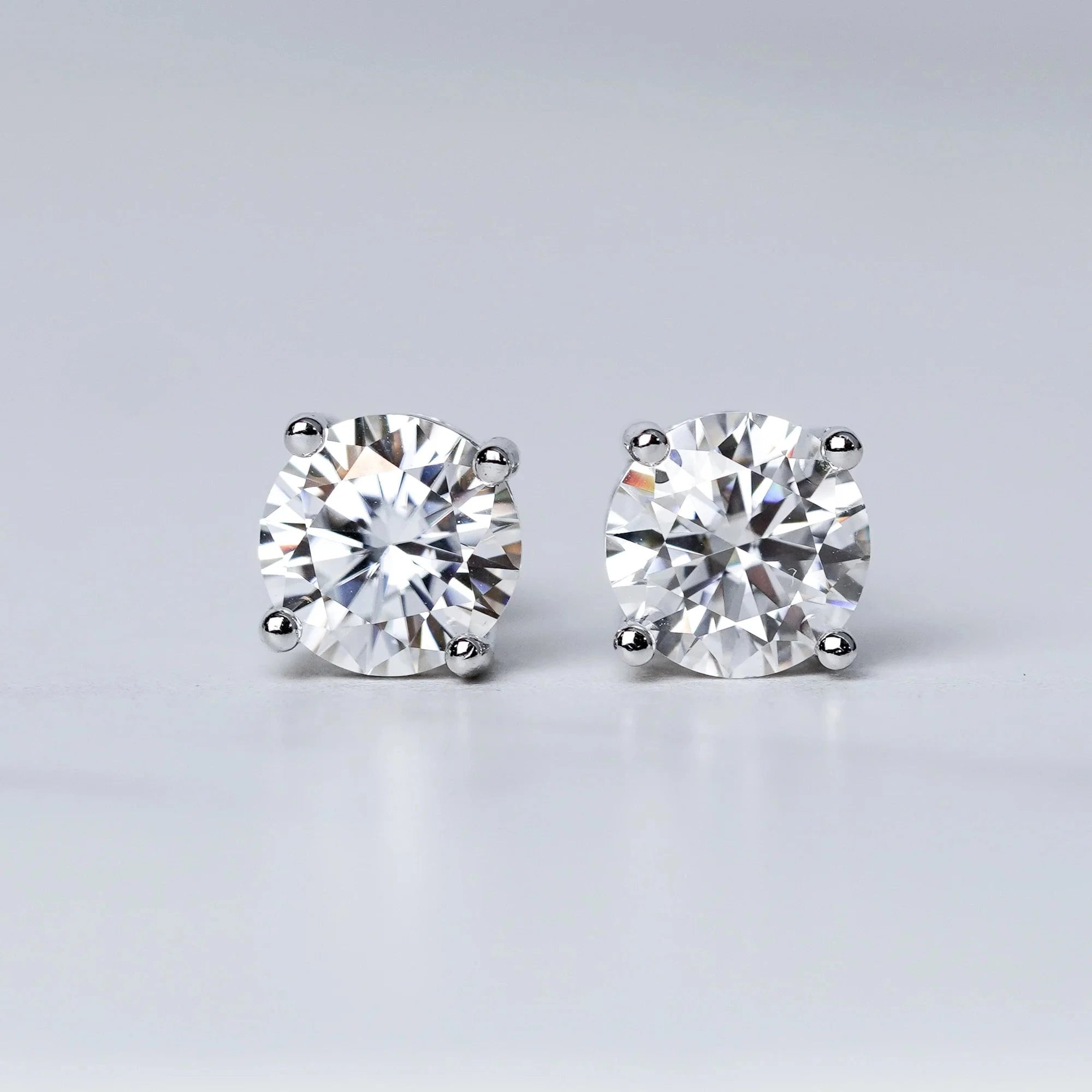 Moissanite Diamond Earrings Studs in White Gold - Screw Back Earrings