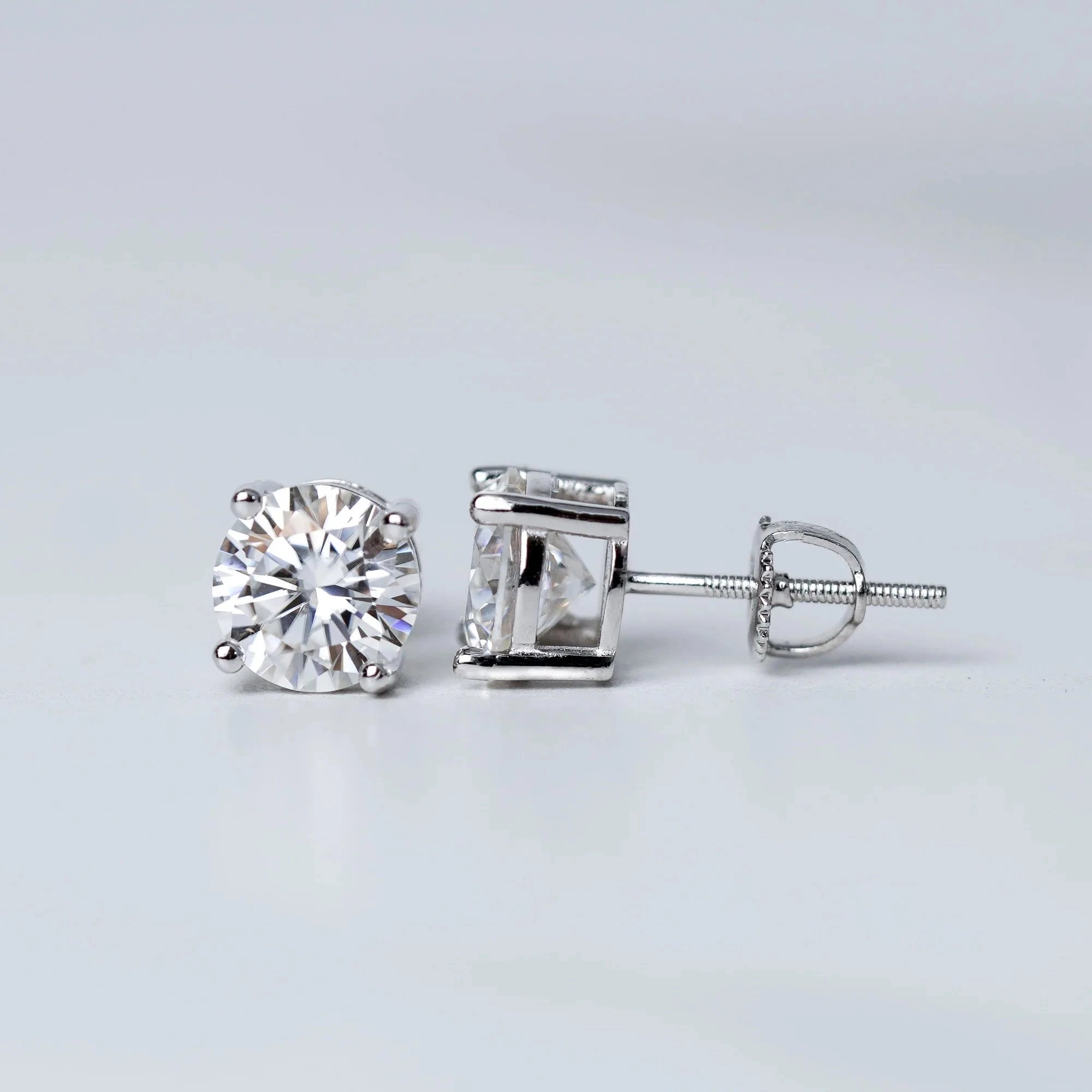 Moissanite Diamond Earrings Studs in White Gold - Screw Back Earrings
