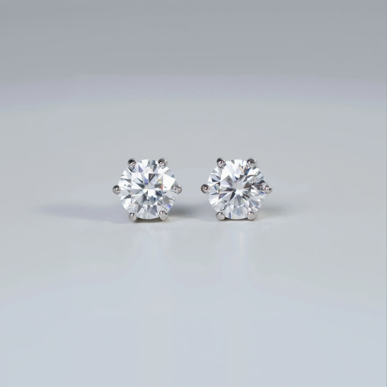 Moissanite Diamond Earrings Studs in White Gold - Screw Back/6-prong Earrings