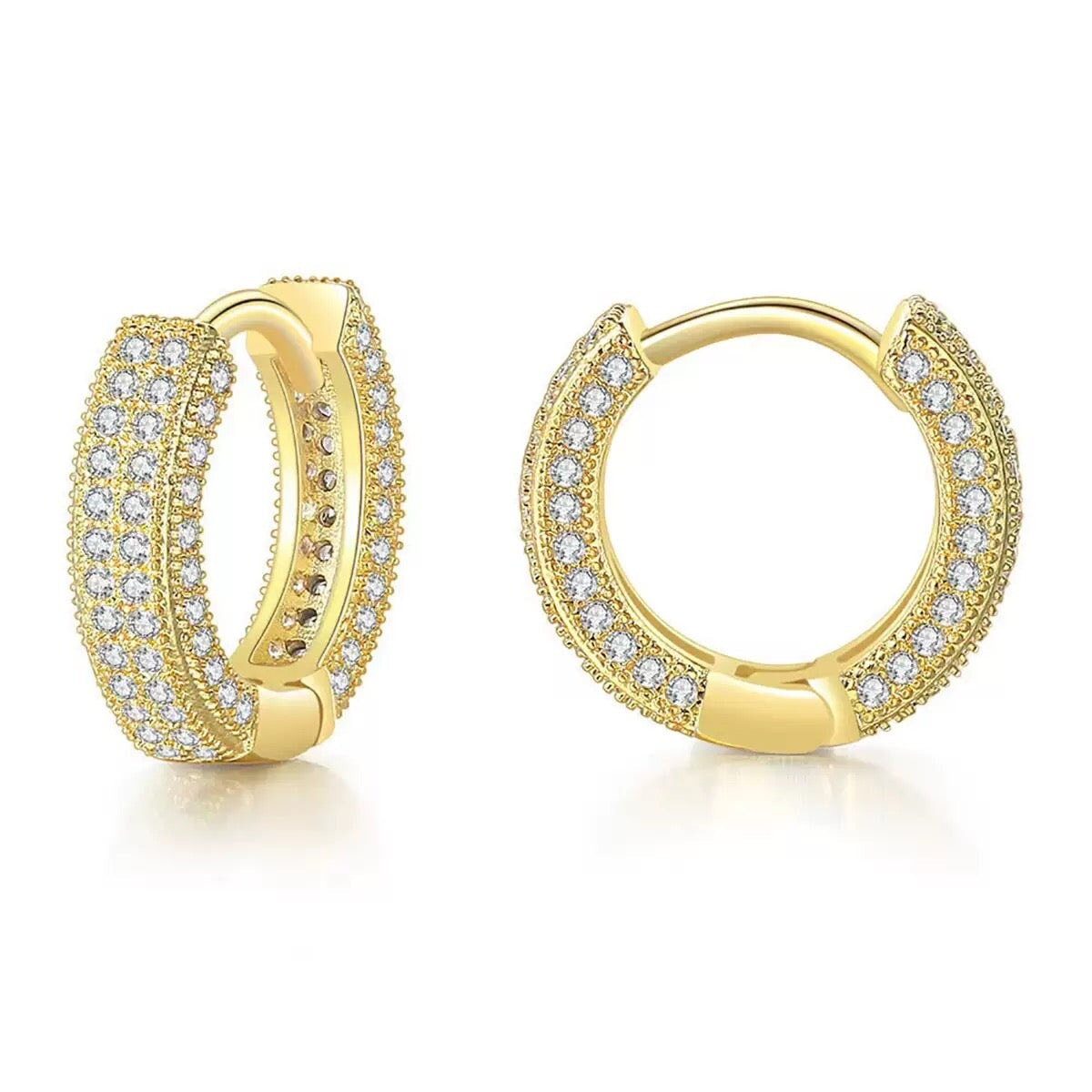 Moissanite Diamond Fully Iced Hoop Earrings in 14K Gold - 13mm Earrings