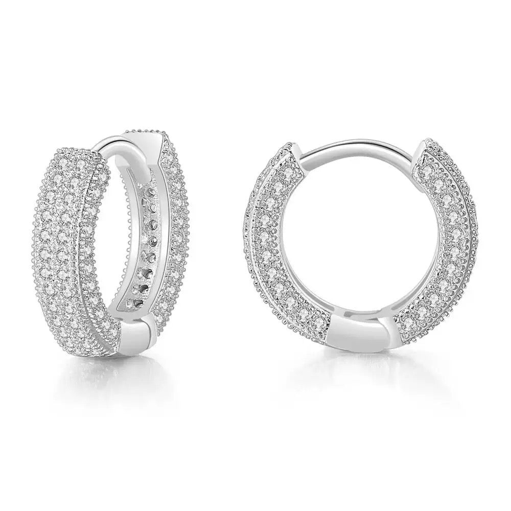 Moissanite Diamond Fully Iced Hoop Earrings in White Gold - 13mm Earrings